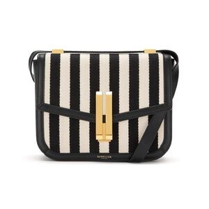 DeMellier Vancouver Black and White Striped Leather-Trim Crossbody